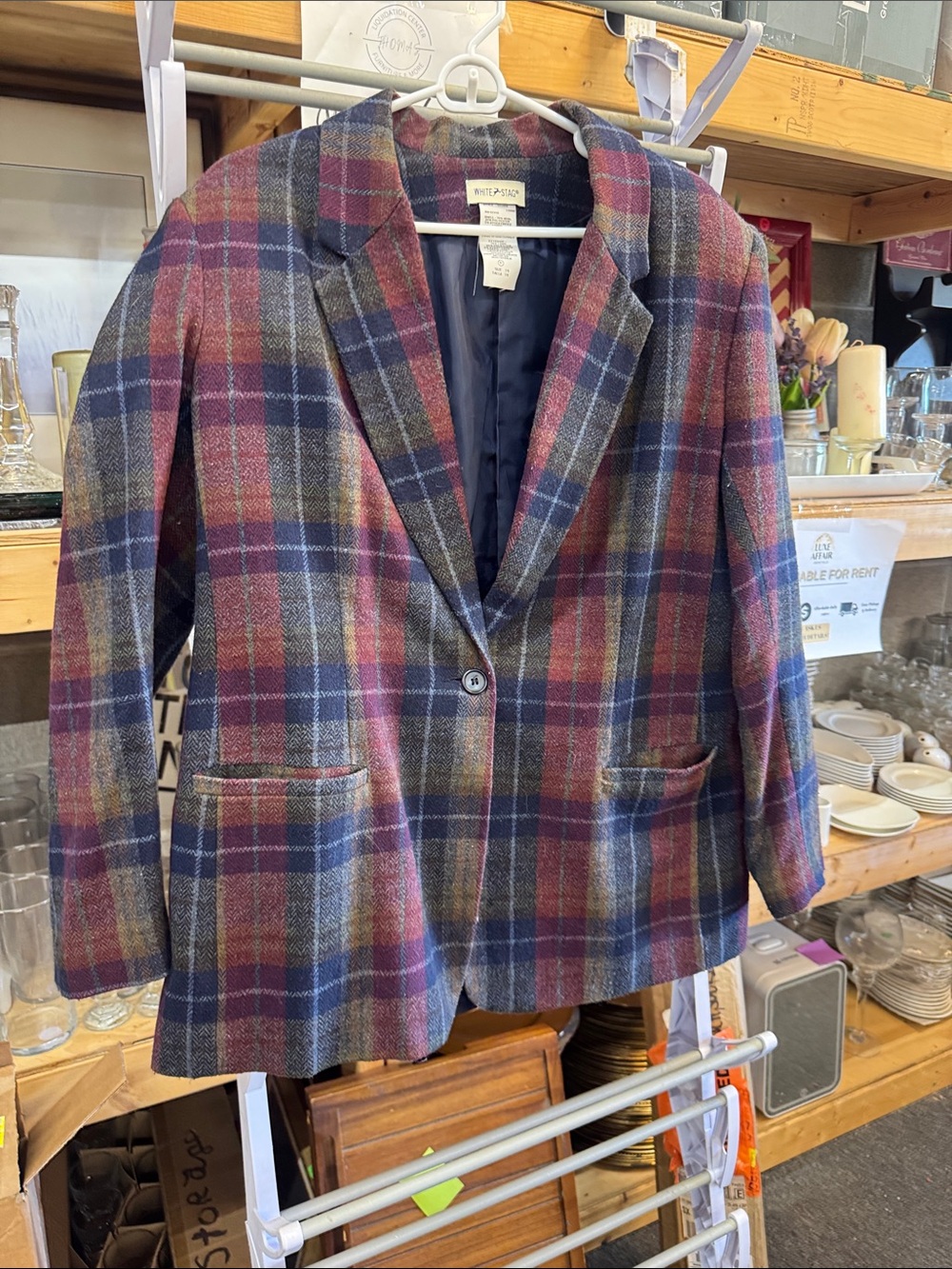 White Stag Plaid Blazer in Navy, Red and Green